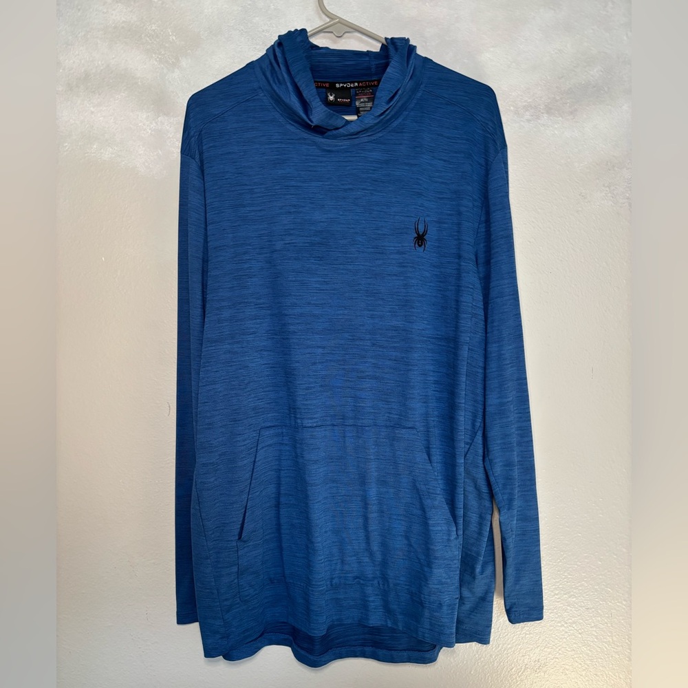 Spyder Active Performance Long Sleeve Pullover Shirt Blue XL Lightweight Hooded
